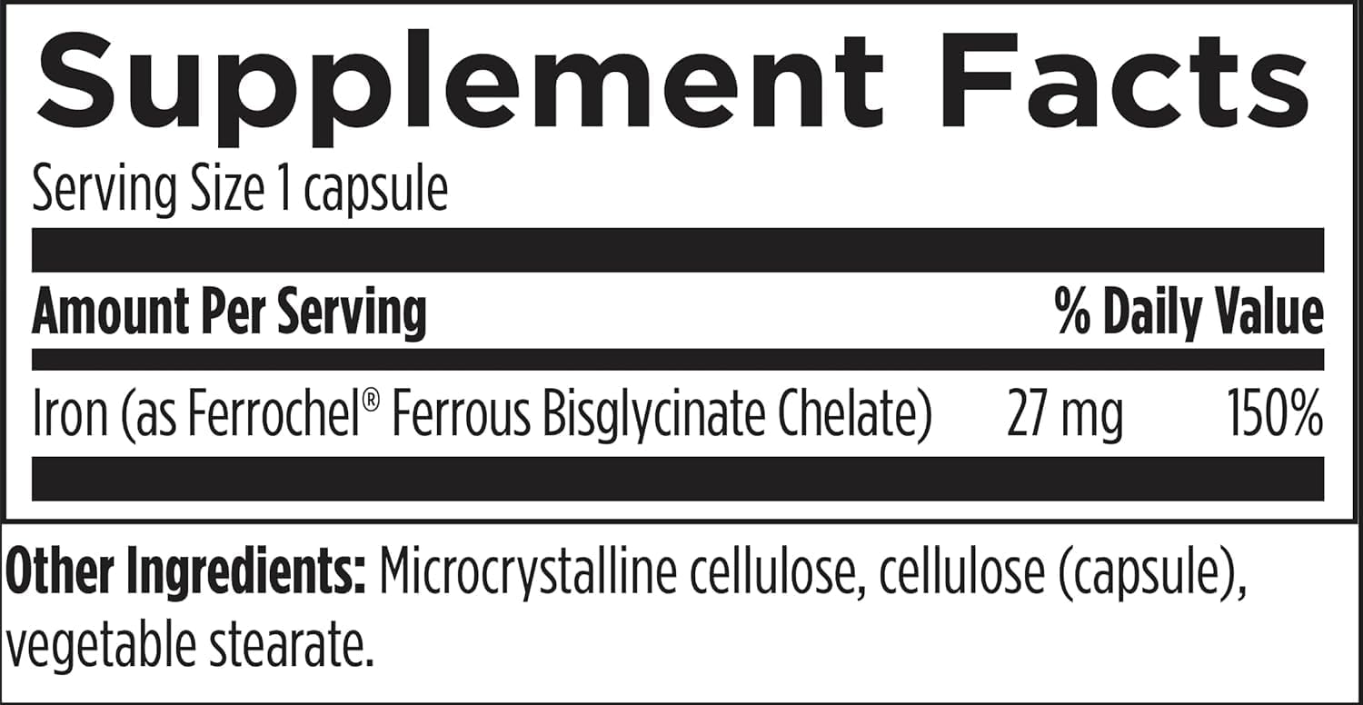 Designs for Health Iron – Vital for Energy Production, Immune & Brain Health, High Absorption Ferrochel Chelated Iron for Women & Men (120 Vegan Caps)