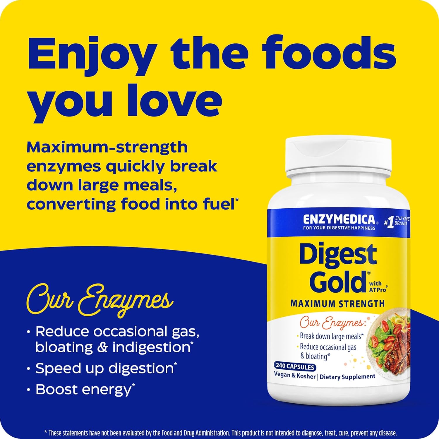 Enzymedica Digest Gold + ATPro, Maximum Strength Enzyme Formula-FFP, Unflavored, 240 Count (Pack of 1)