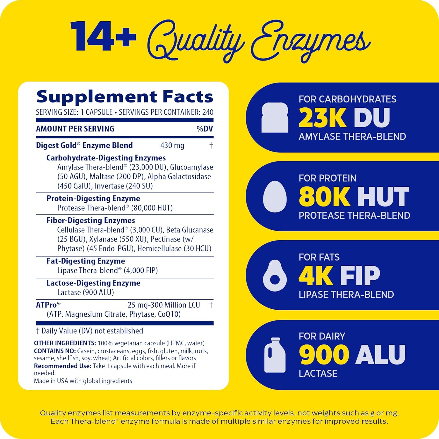 Enzymedica Digest Gold + ATPro, Maximum Strength Enzyme Formula-FFP, Unflavored, 240 Count (Pack of 1)