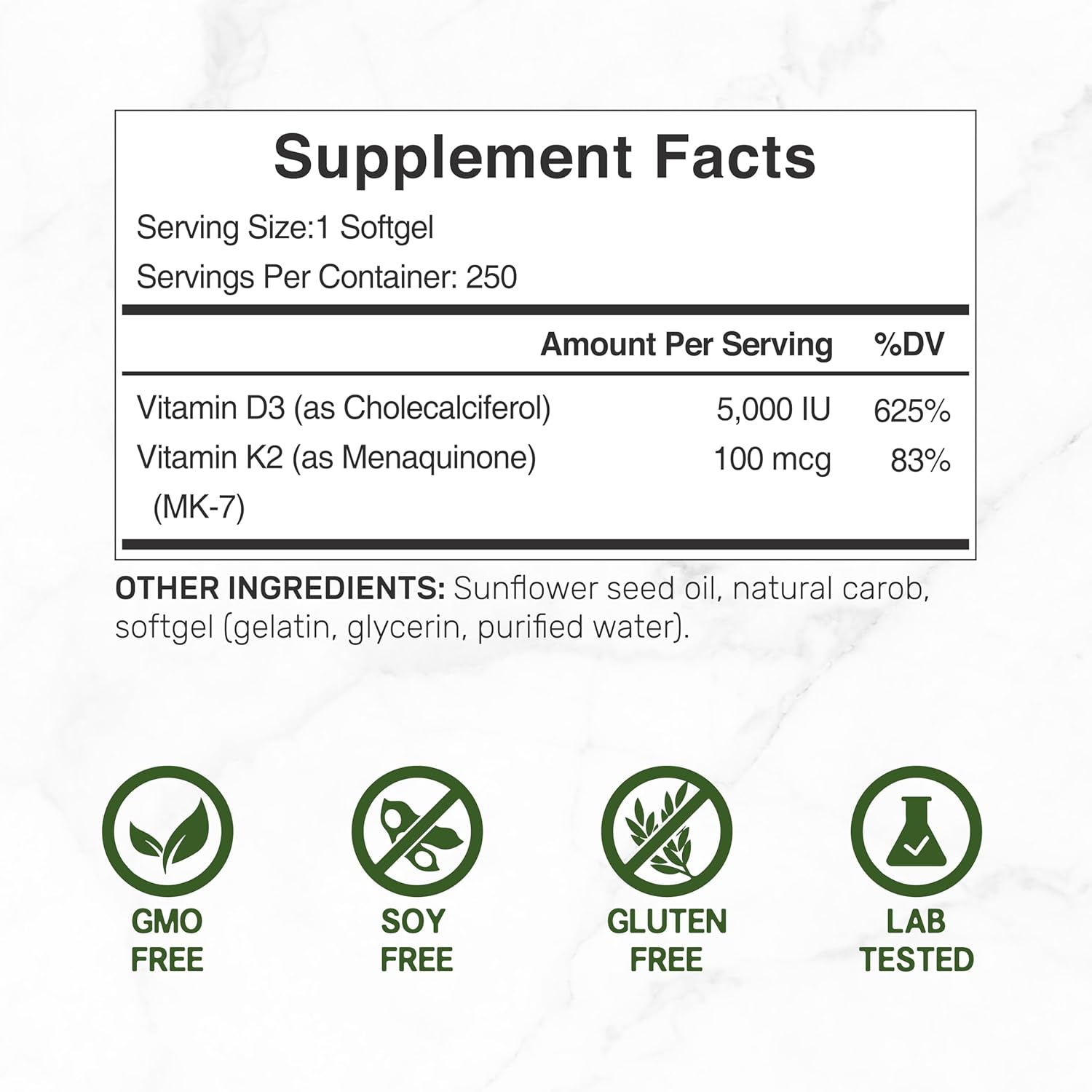 DEAL SUPPLEMENT 2 Pack Vitamin D3 5,000 IU + K2 MK7 Softgels, 500 Count | 2-in-1