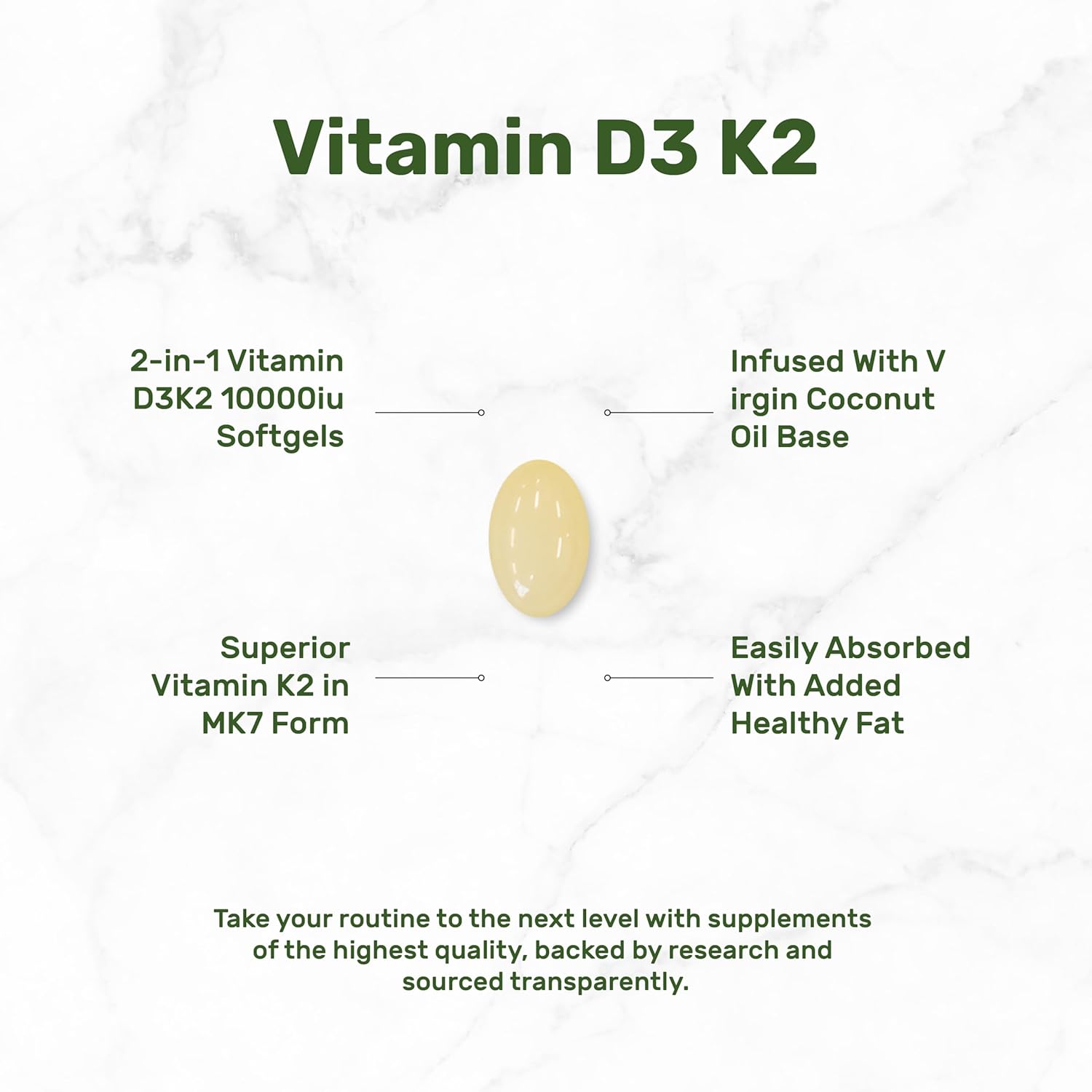 DEAL SUPPLEMENT Vitamin D3 10,000 IU + K2 MK7 200mcg Softgels, 250 Count | 2-in-1 Complex with Virgin Coconut Oil