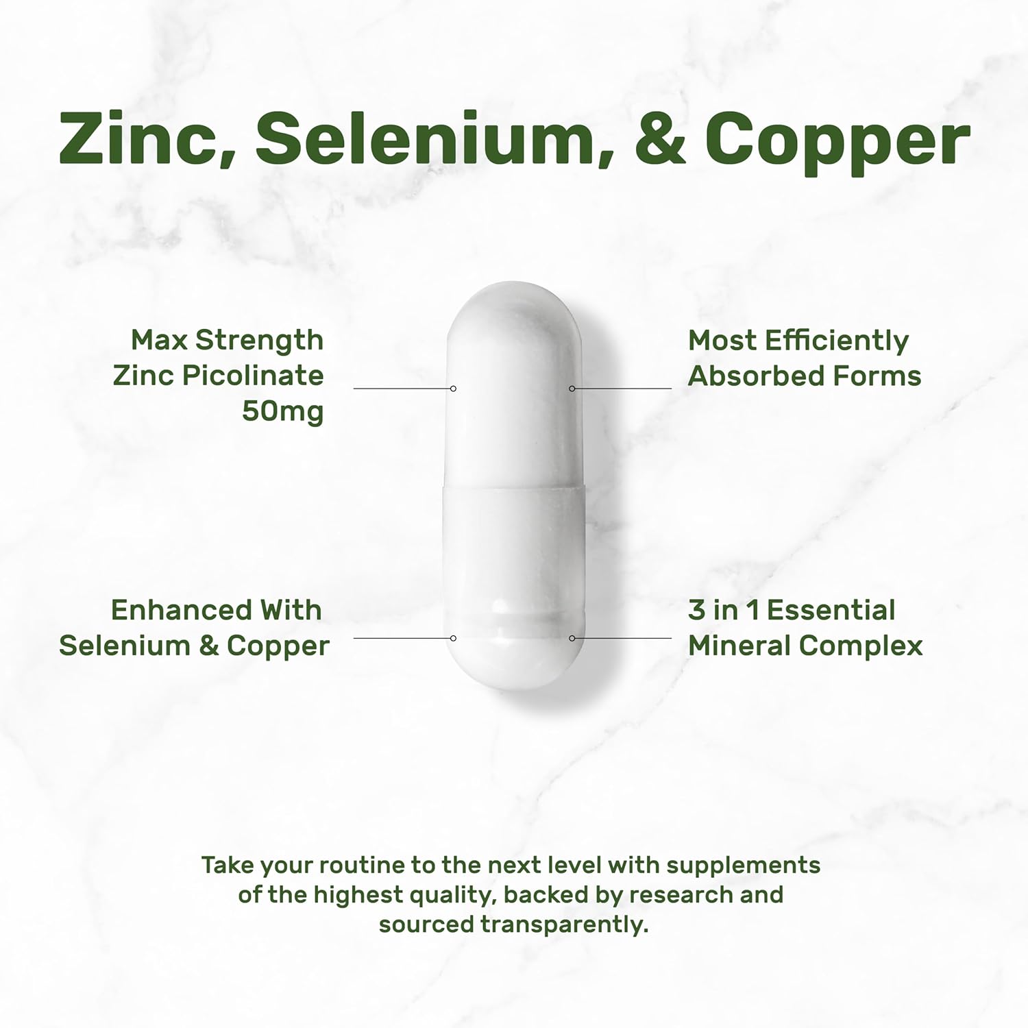 Deal Supplement Zinc 50mg with Selenium + Copper, 240 Capsules, 8 Month Supply, 3 in 1 Mineral Formula