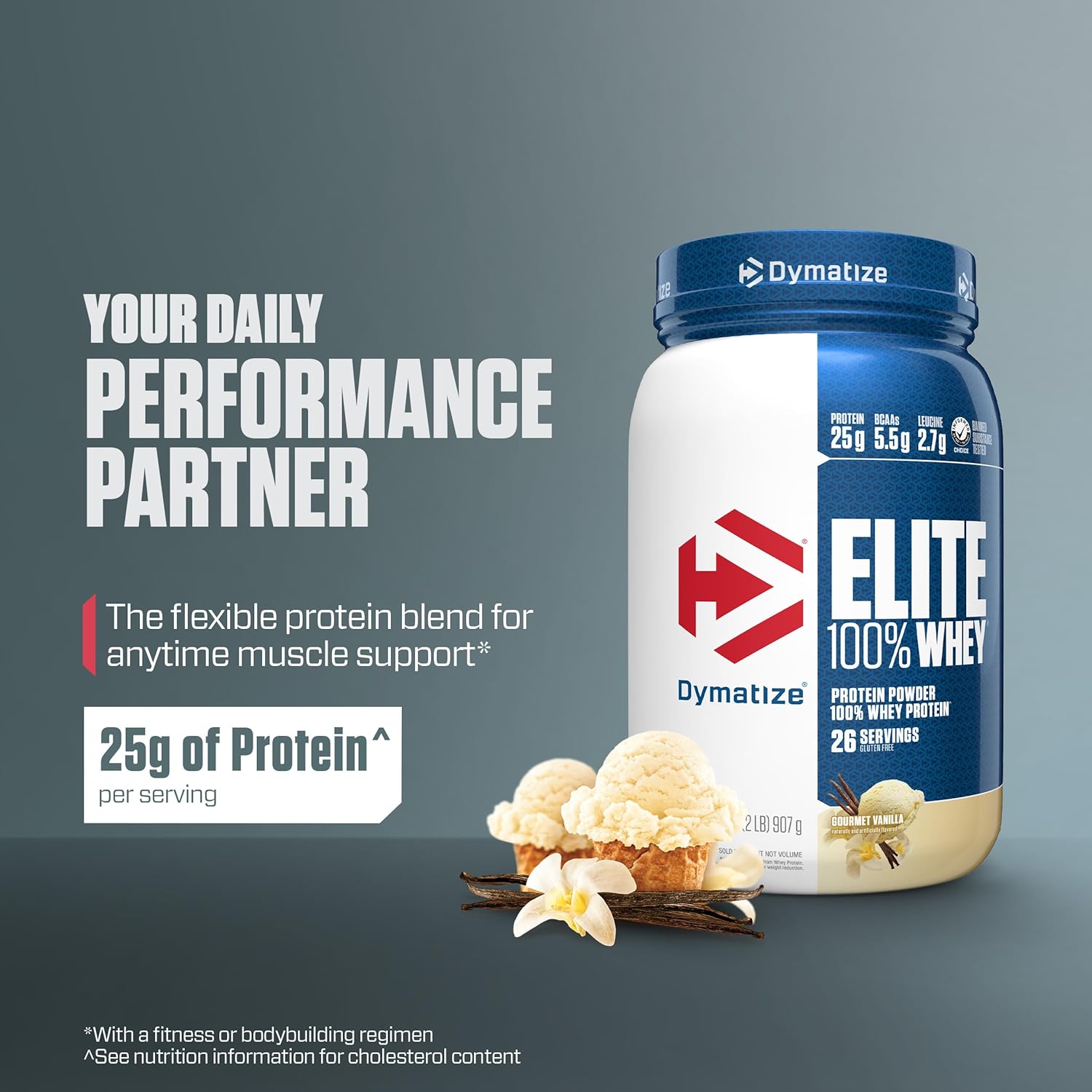 Dymatize Elite 100% Whey Protein Powder, Gourmet Vanilla, 32 Oz