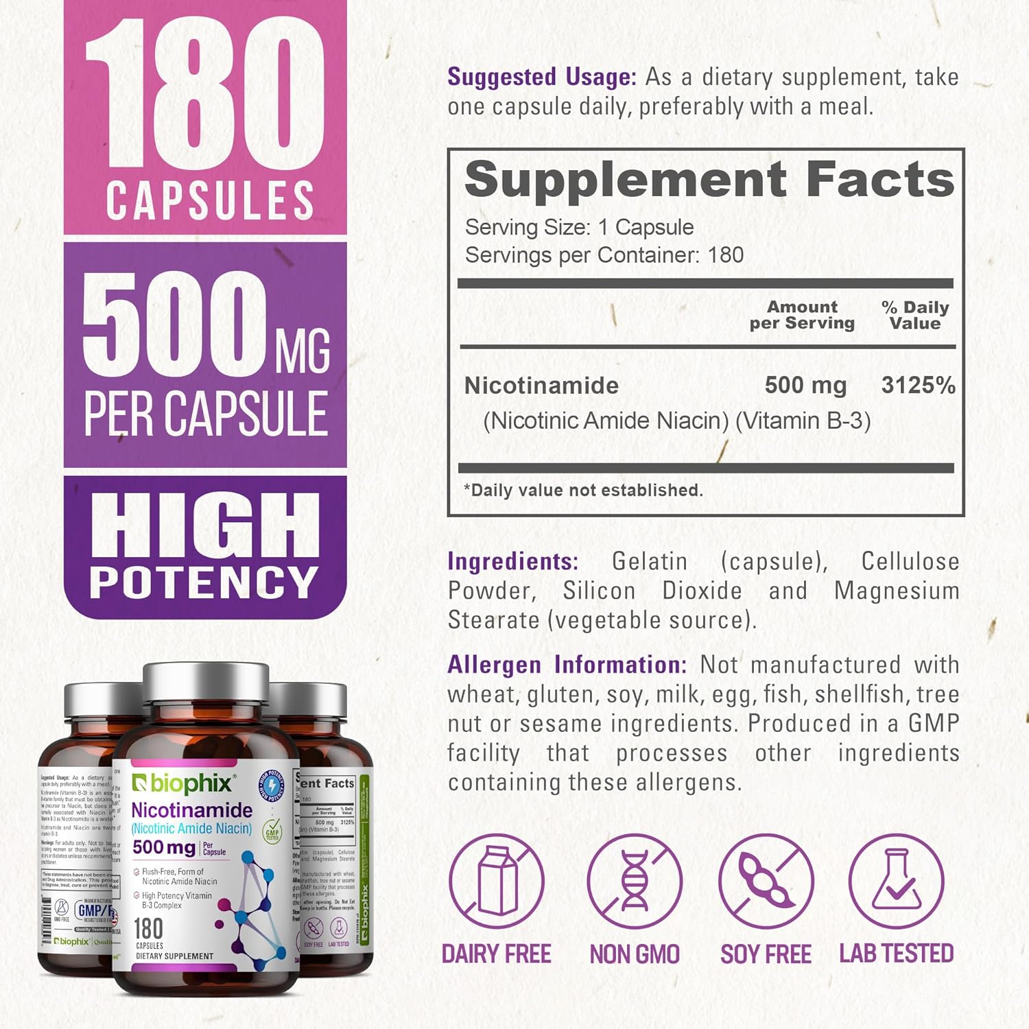 biophix B-3 Nicotinamide 500 mg 180 Caps