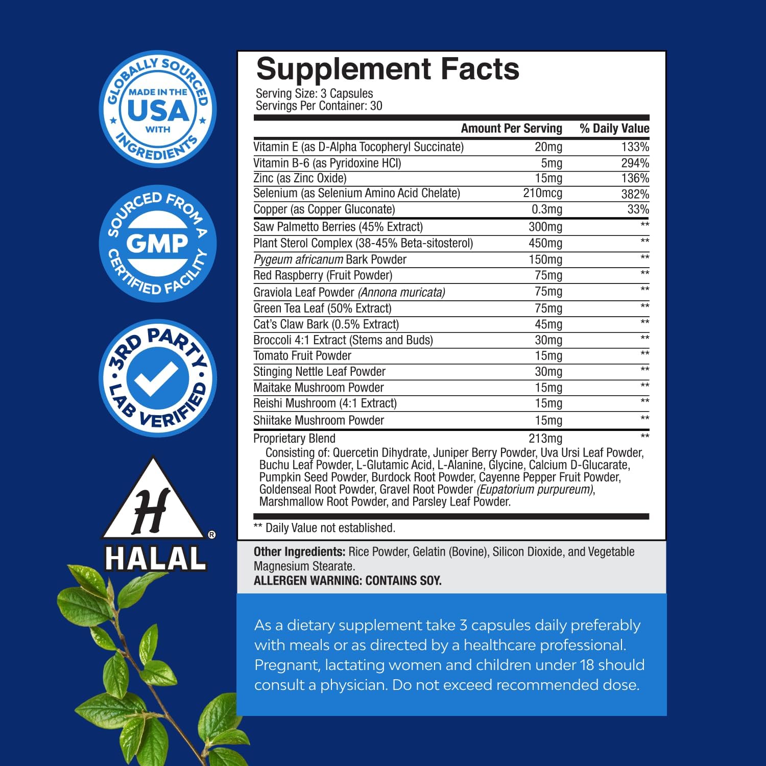 Herbal Prostate Supplement for Men - Potent Pygeum and Saw Palmetto Extract with Beta Sitosterol & Green Tea - 90 Capsules
