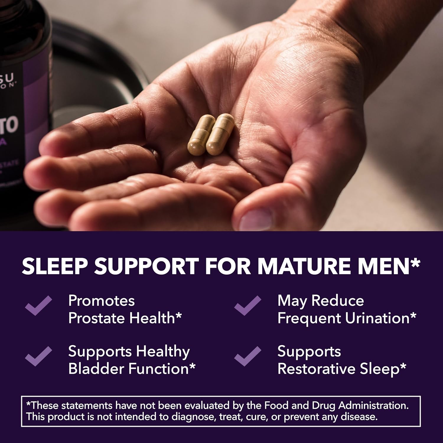 Saw Palmetto PM for Men with Melatonin 3mg - Night Time Prostate Health Supplement - 100 Count - Vegan