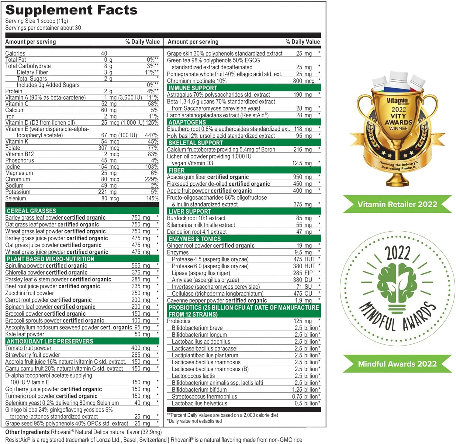 Vibrant Health, Green Vibrance, Includes 65 Plant-Based Superfoods, 25 Billion Probiotics, 30 Servings