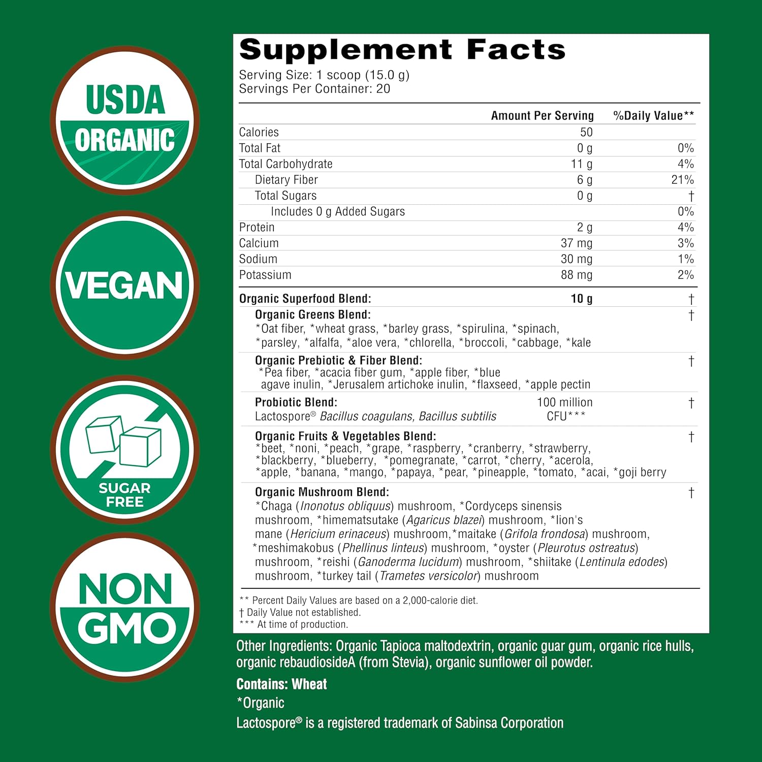Country Farms Organic Super Greens Natural Flavor, 50 Organic Super Foods, Packed with Fiber