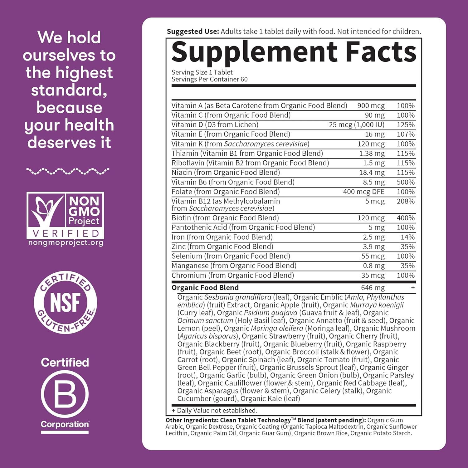 Garden of Life Organics Multivitamin for Women - Women's Once Daily Multi - Whole Food Multi with Iron, Biotin, 60 Tablets