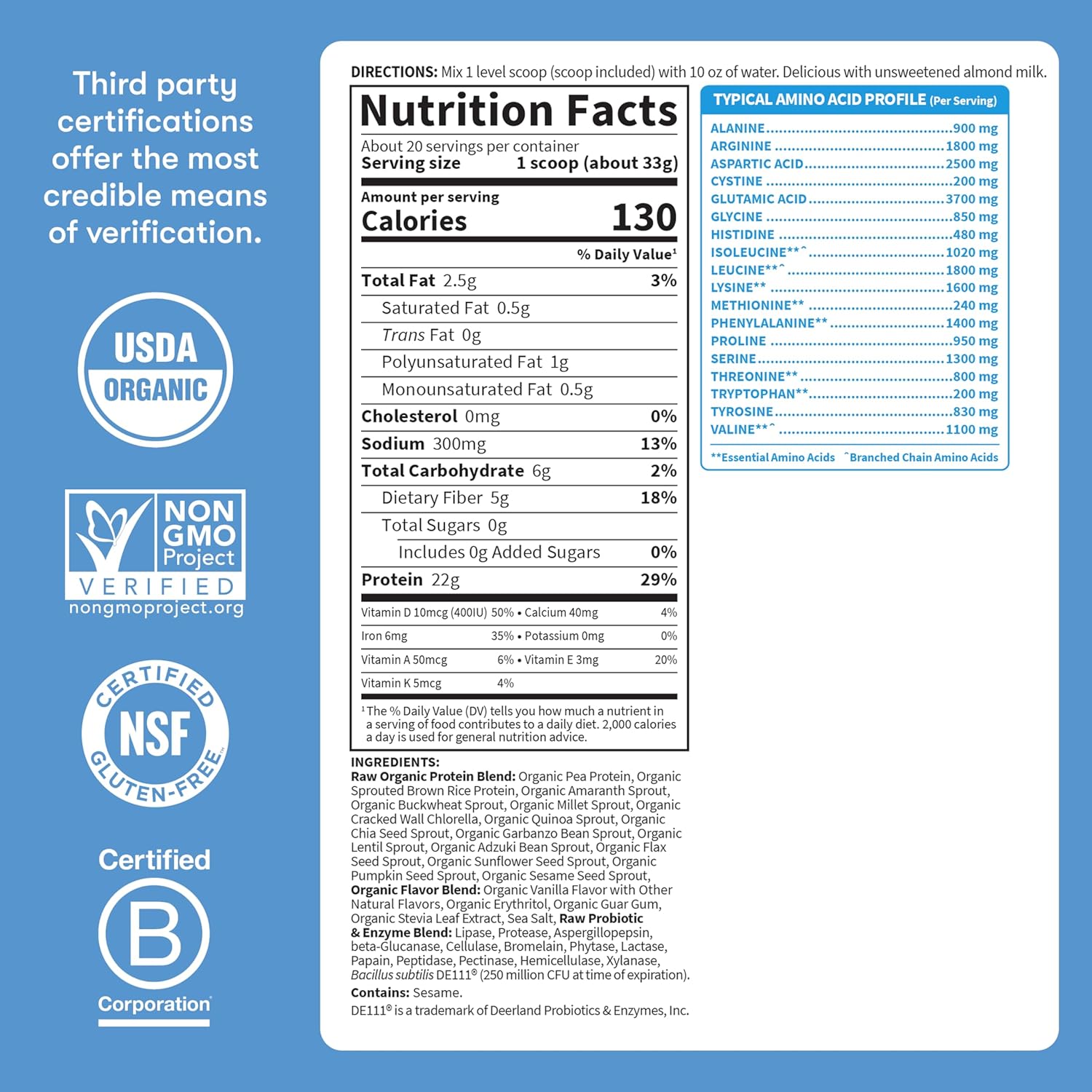 Garden of Life Protein Powder, Vegan Protein Powder, BCAA, Probiotics & Digestive Enzymes, 1.5 LB