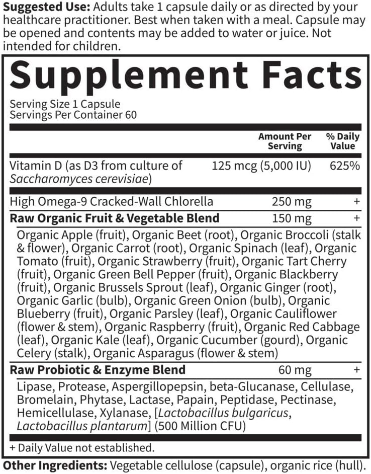 Garden of Life Vitamin D3 5000 IU, Raw Whole Food Supplements, 60 Vegetarian Capsules