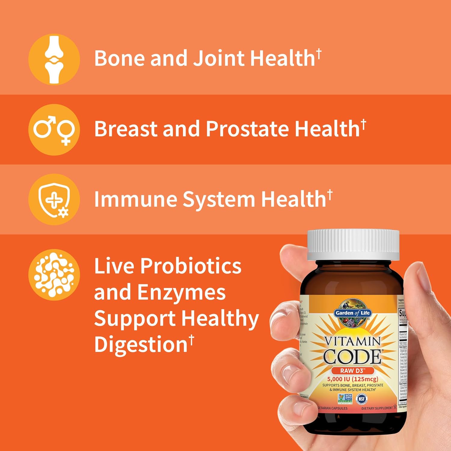 Garden of Life Vitamin D3 5000 IU, Raw Whole Food Supplements, 60 Vegetarian Capsules