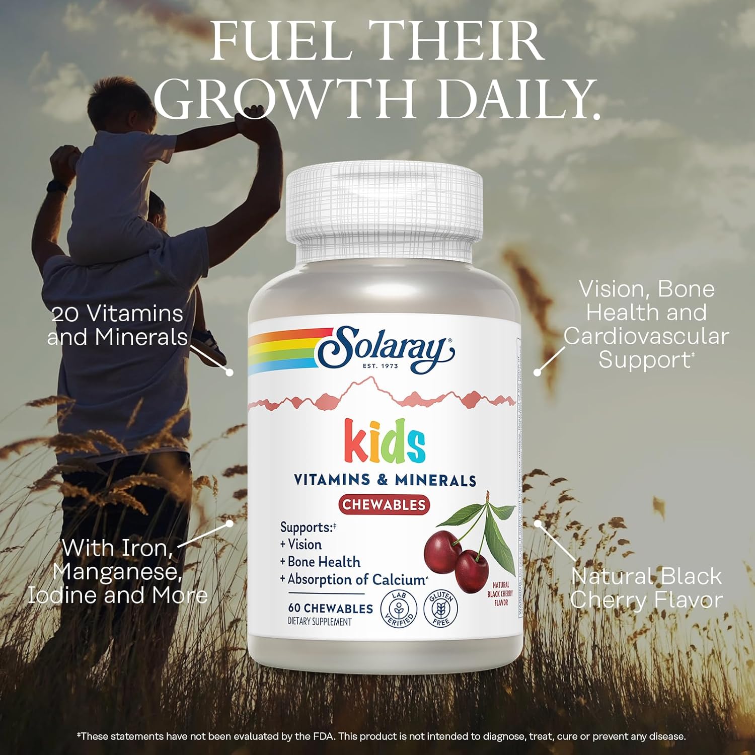 SOLARAY Childrens Vitamins & Minerals Complete Multivitamin for Kids Great Black (60 Chews, 30 Serv)