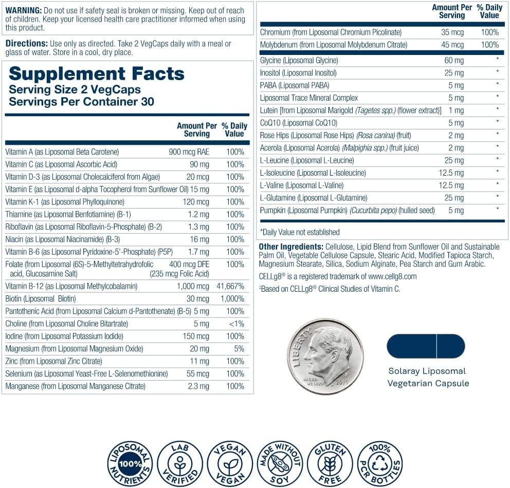 SOLARAY Liposomal Multivitamin for Men, Enhanced Absorption Immune 30 Serv, 60 VegCaps