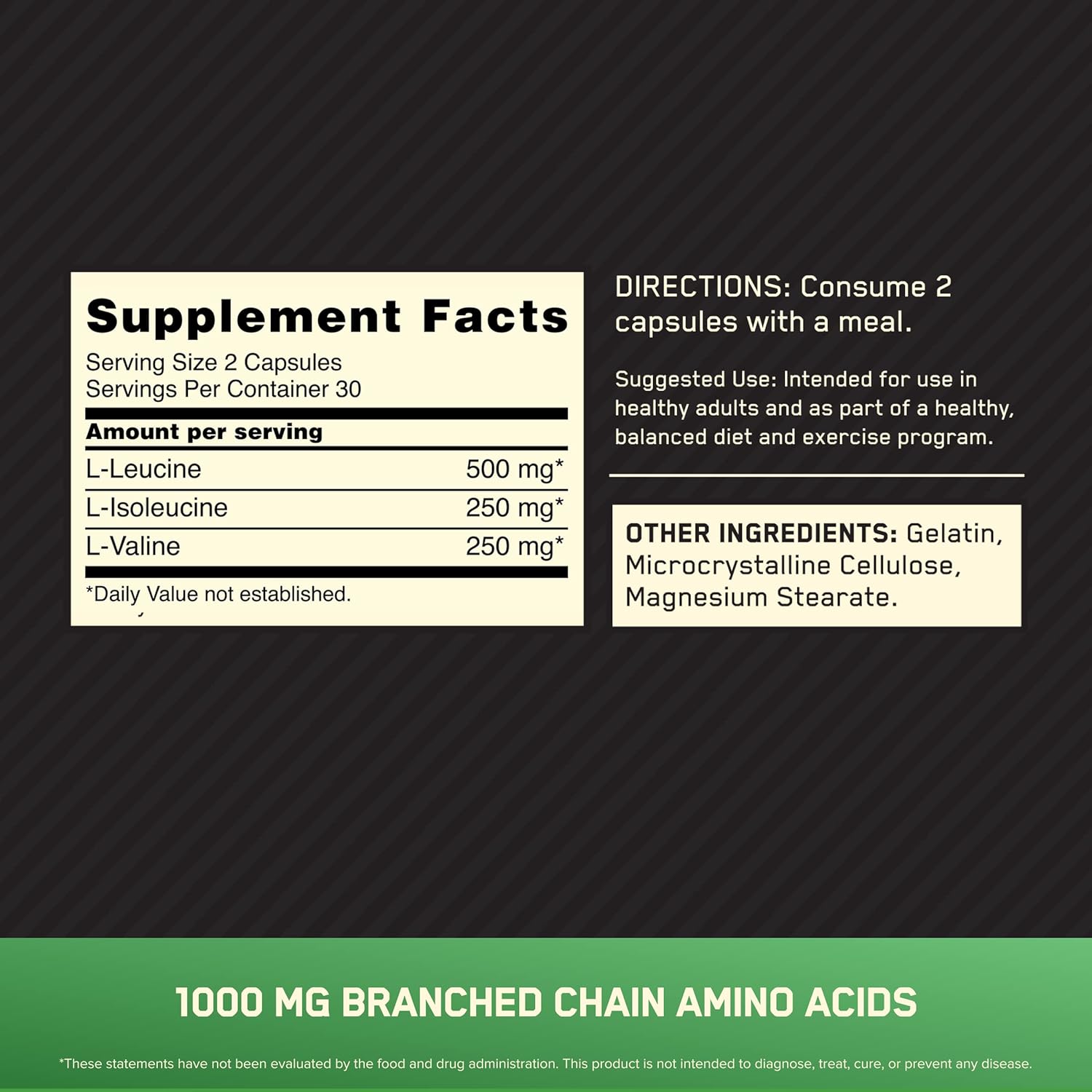 Optimum Nutrition Instantized BCAA Capsules,1000mg, 60 Count