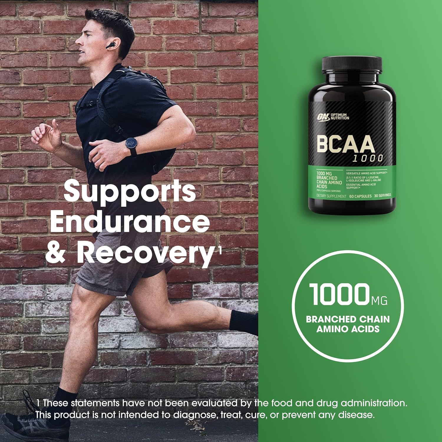 Optimum Nutrition Instantized BCAA Capsules,1000mg, 60 Count