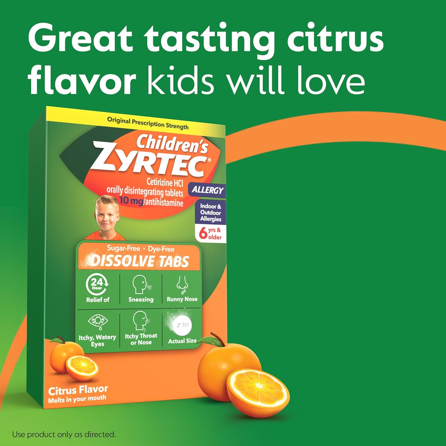 Zyrtec Children's 24 Hour Dissolving Allergy Relief Tablets with 10 mg Cetirizine Hydrochloride Antihistamine, 24 ct
