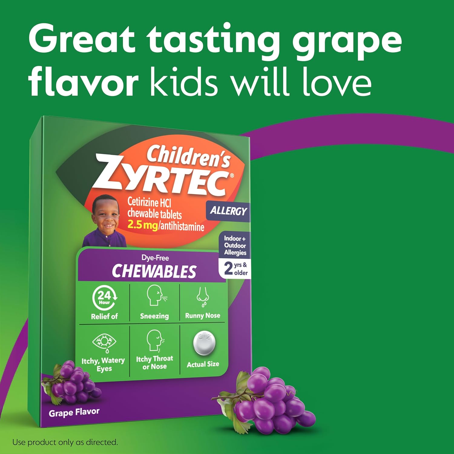 Zyrtec Children's Dye-Free Chewables for 24 Hour Allergy Relief, 24 ct