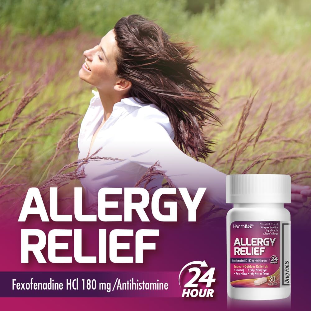HealthA2Z Fexofenadine Hydrochloride 180mg, Antihistamine for Allergy Relief, (30 Count (Pack of 1))