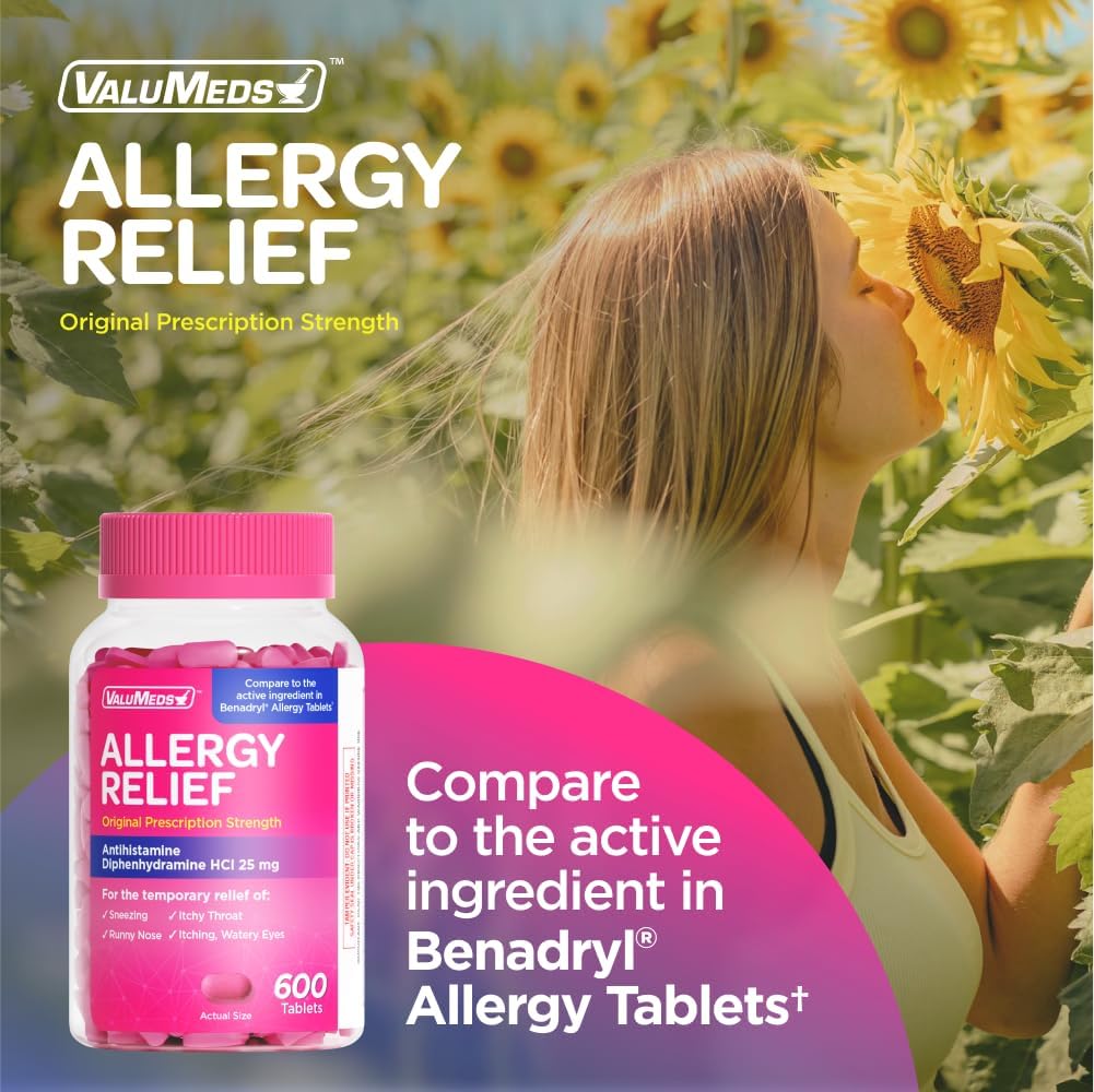 ValuMeds Allergy Medicine Antihistamine, Diphenhydramine HCl 25 mg (25 mg, 600)