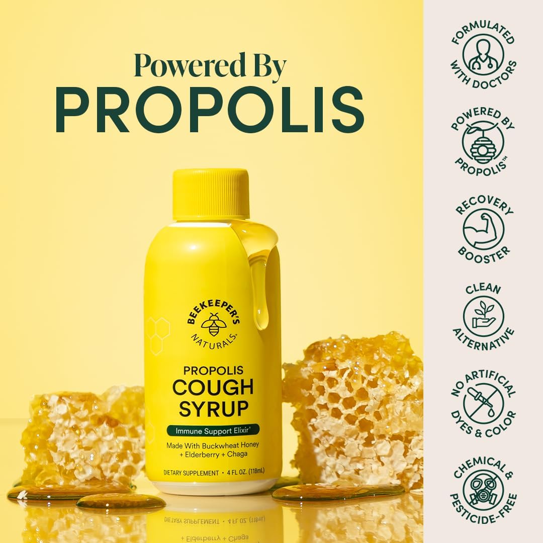 Beekeeper's Naturals Propolis Honey Cough Syrup Daytime for Adults, 4 oz