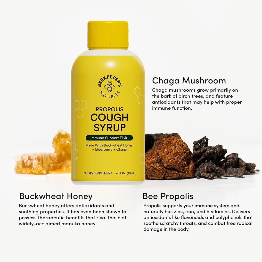 Beekeeper's Naturals Propolis Honey Cough Syrup Daytime for Adults, 4 oz