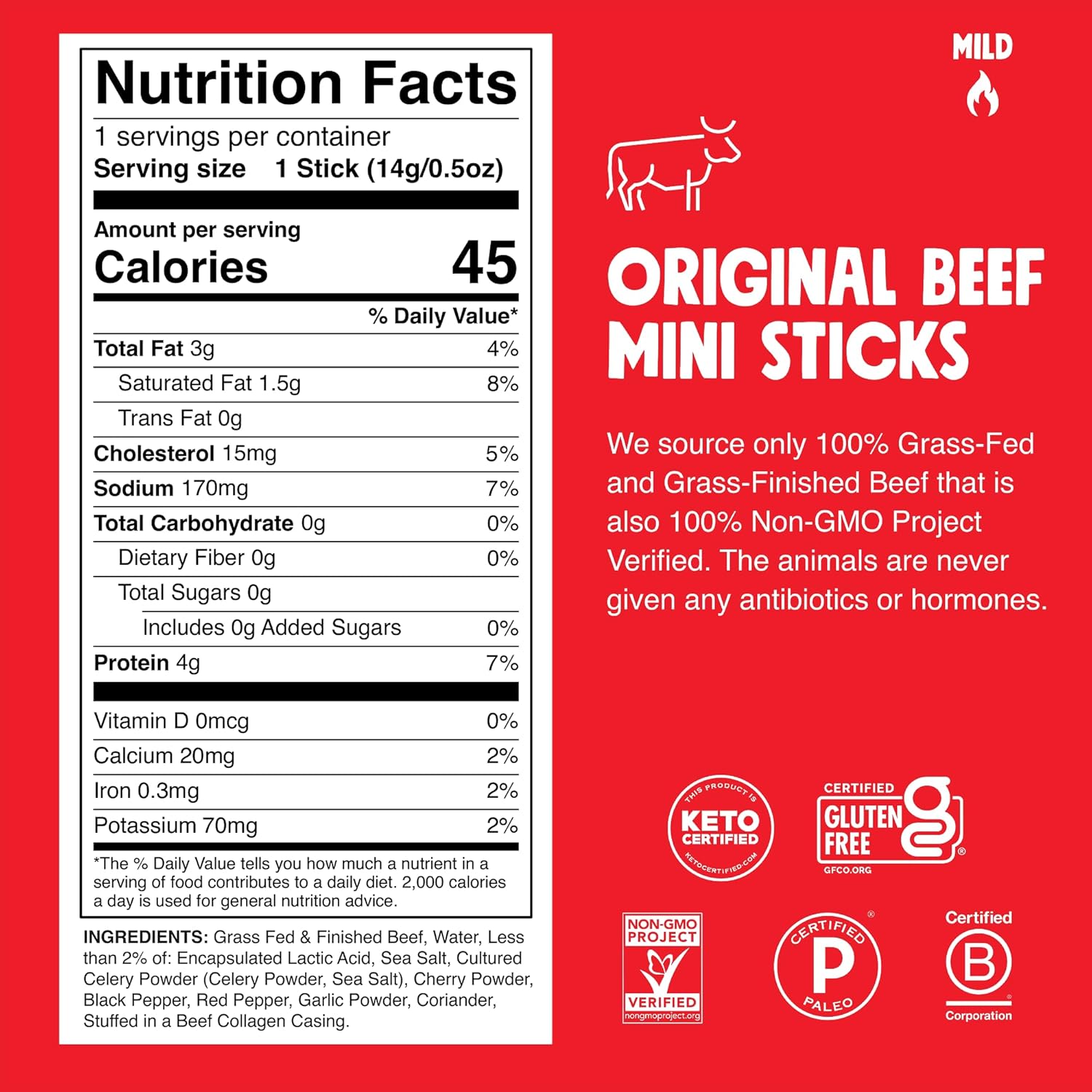 Chomps Snack Size Grass-Fed Original Beef Jerky Snack Sticks 0.5oz 24-Pack