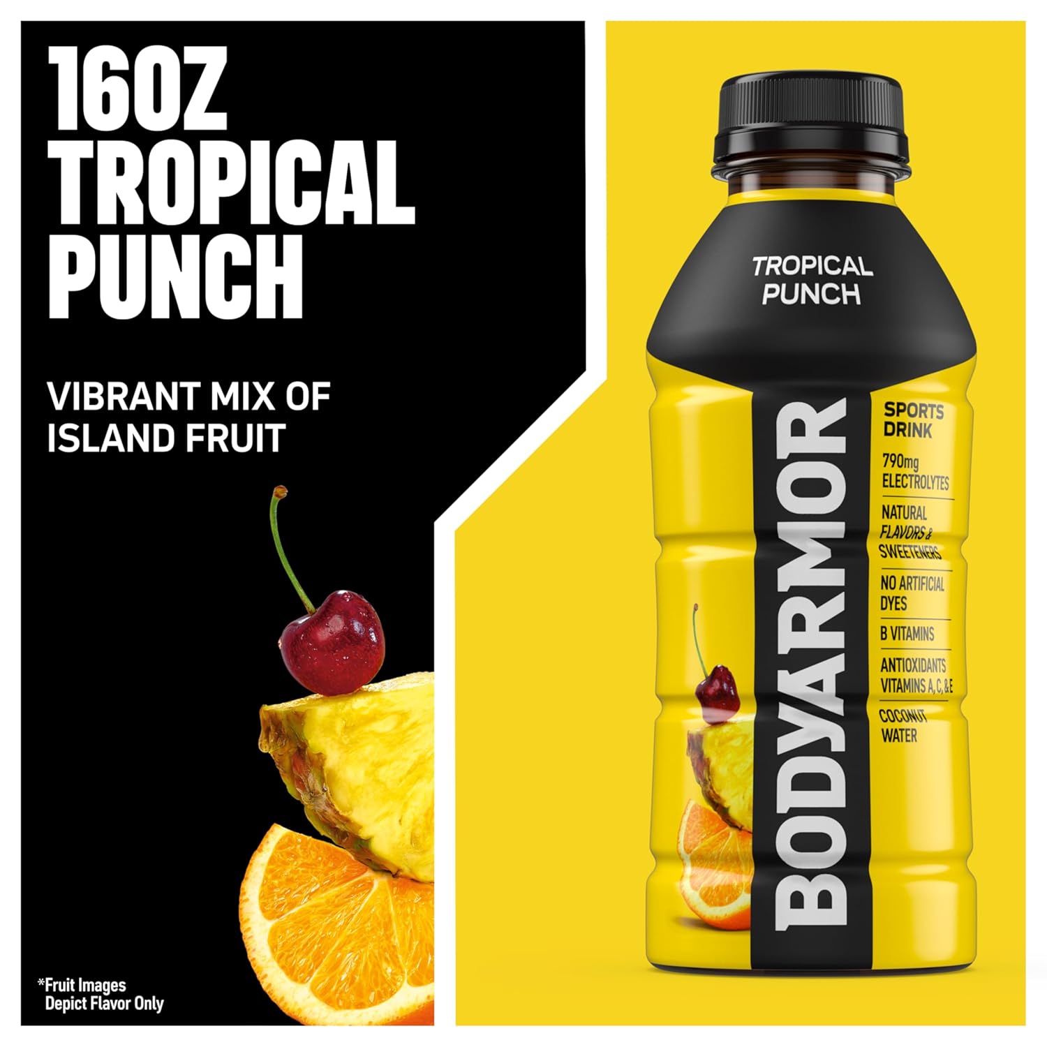 BODYARMOR Sports Drink Sports Beverage, Tropical Punch, Coconut Water Hydration, Packed Electrolytes, Perfect For Athletes, 16 Fl Oz (Pack of 12)
