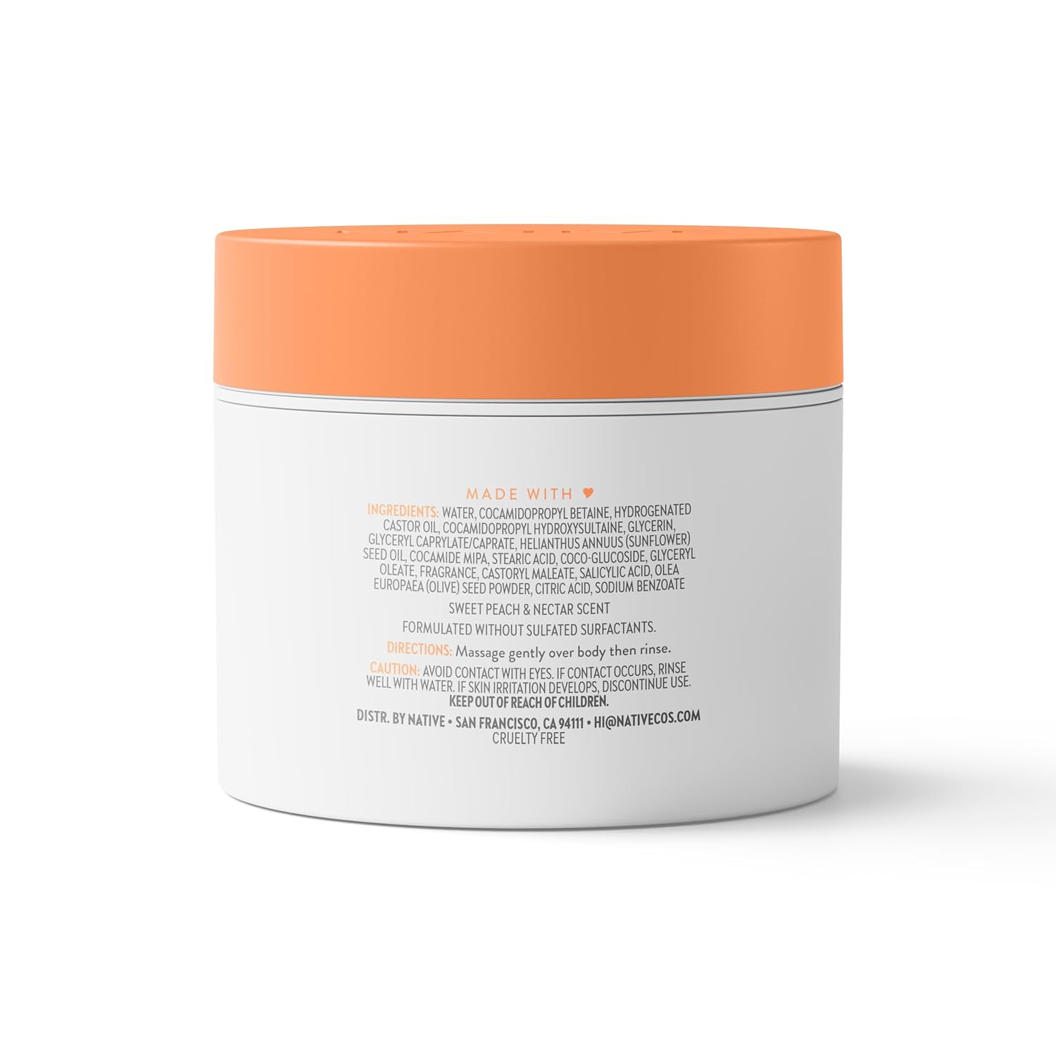 Native Exfoliating Body Scrub, Sweet Peach & Nectar Scent, Gentle Body Polish for Soft, Smooth Skin, 12 oz