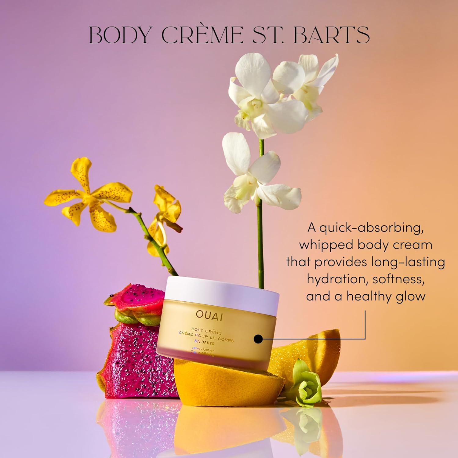 OUAI Body Creme, St. Barts Travel Size - Hydrating Whipped Body Cream with Cupuaçu Butter, Coconut Oil & Squalane, (3.4 oz)