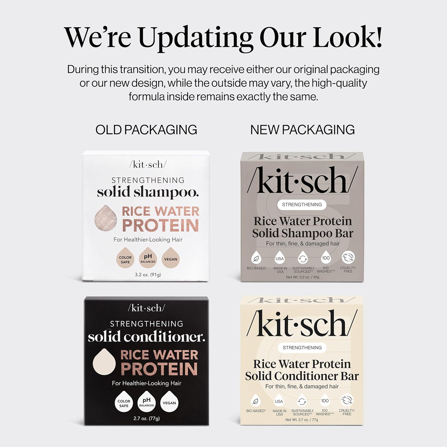 Kitsch Rice Water Protein Solid Shampoo and Conditioner Set for Hair Growth