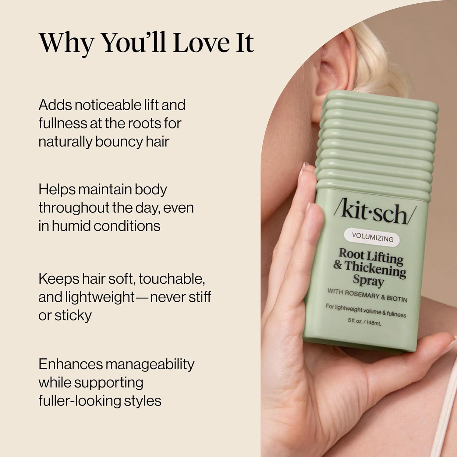 Kitsch Root Lifting Spray for Fine Hair - Thickening Hair Spray With Rosemary and Biotin, - 5oz