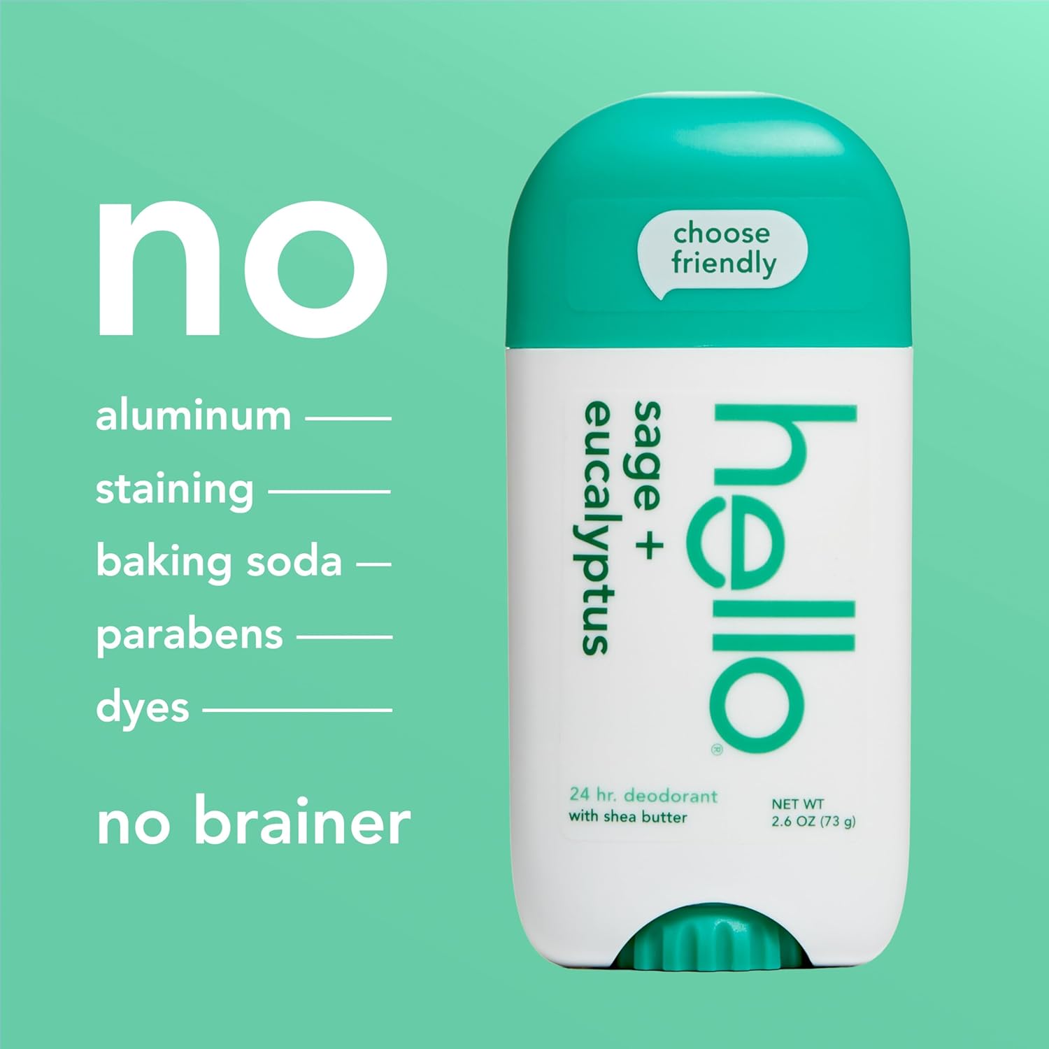 hello Sage and Eucalyptus Aluminum Free Deodorant for Women and Men with Shea Butter, 24-Hour Freshness, 2.6 oz Stick (2 Pack)