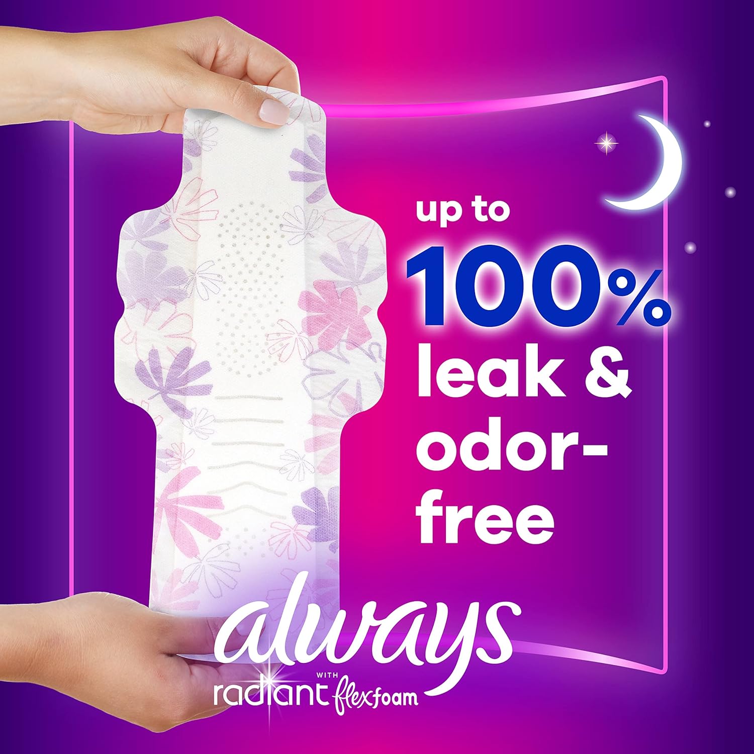 Always Radiant Feminine Pads for Women, Flexfoam Pads with Wings, Size 5, 26 Count