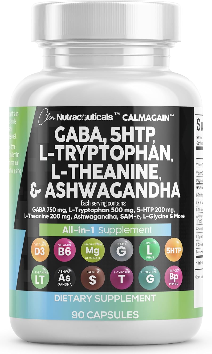 Clean Nutraceuticals GABA 750mg, Mood Support Vitamins for Women and Men with L-Tyrosine 5-HTP (5-Hydroxytryptophan)