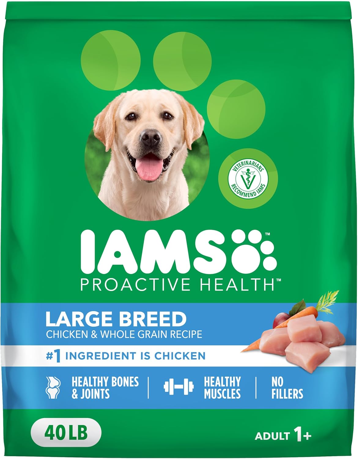 IAMS Proactive Health Large Breed Adult Dry Dog Food Chicken & Whole Grain Recipe, 40 lb. Bag