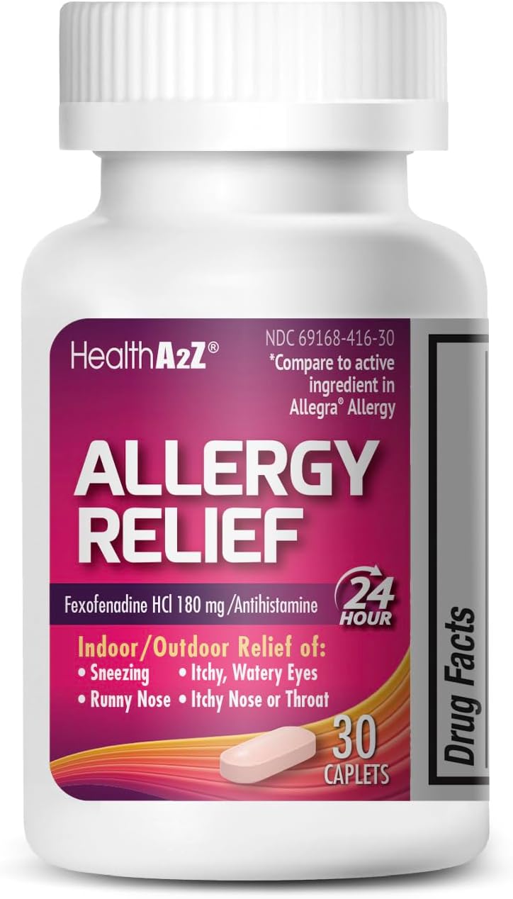 HealthA2Z Fexofenadine Hydrochloride 180mg, Antihistamine for Allergy Relief, (30 Count (Pack of 1))
