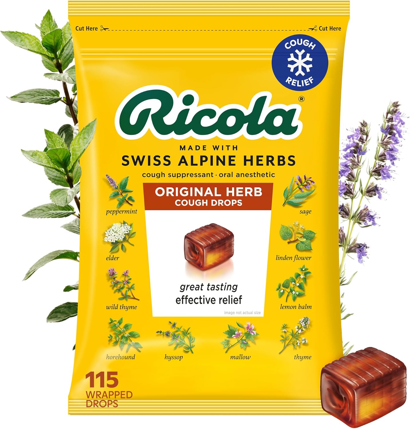 RICOLA SUGAR-FREE LEMON MINT THROAT DROPS: Ricola Lemon Mint Throat Drops combine refreshing lemon and mint with soothing menthol, flavored by Ricola's delicious blend of Swiss alpine herbs. A sugar-free lozenge that is soothing, effective, & pleasant. Active Ingredient (in each drop): Menthol, 1.5 mg (Also available with sugar in our variety pack.) SWISS HERBAL BLEND: Ricola's unique formula uses a secret blend of ten herbs grown in the Swiss mountains with natural farming guidelines. Our cough drops & sore throat lozenges offer the soothing relief of menthol with pleasantly herbal ingredients. RICOLA THROAT DROPS: Our throat lozenges have been trusted for coughs and sore throats from colds for over 80 years. Ricola is the original choice for relief, with soothing, calming menthol and the delicious flavor of our Swiss mountain herbal blend.