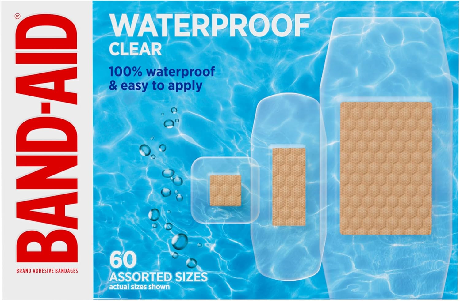 BAND-AID Brand Clear Waterproof Adhesive Bandages, Sterile First-Aid for Minor Wounds, Cuts & Scrapes, 60 ct