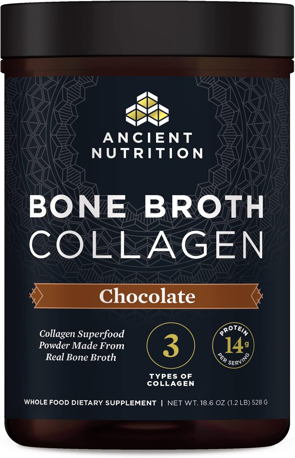 Ancient Nutrition Collagen Powder Bone Broth Chocolate 18.6 oz