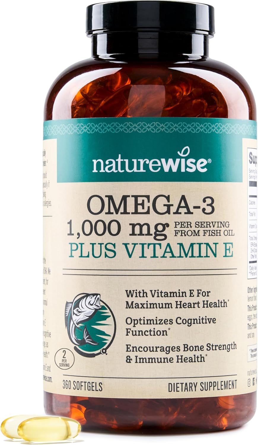 NatureWise Extra-Strength Omega 3 Fish Oil Supplement 1000 mg 360 Softgels
